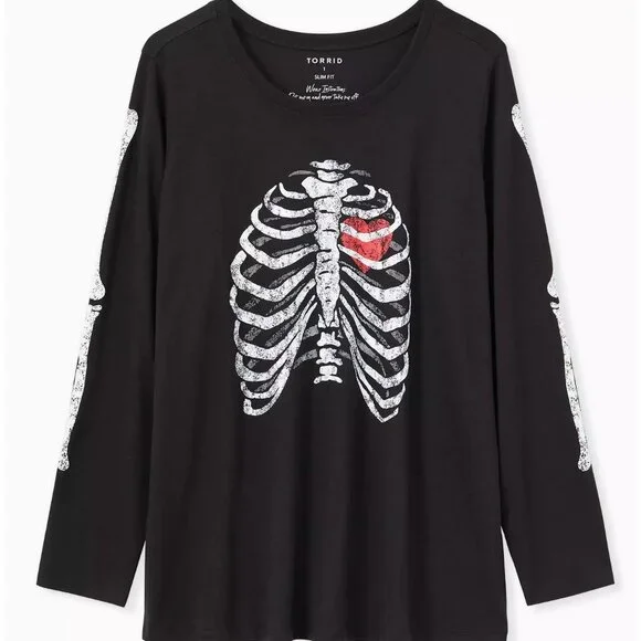 Torrid Skeleton Rib Cage Slim Fit Long Sleeve Tee 2x - Picture 1 of 2